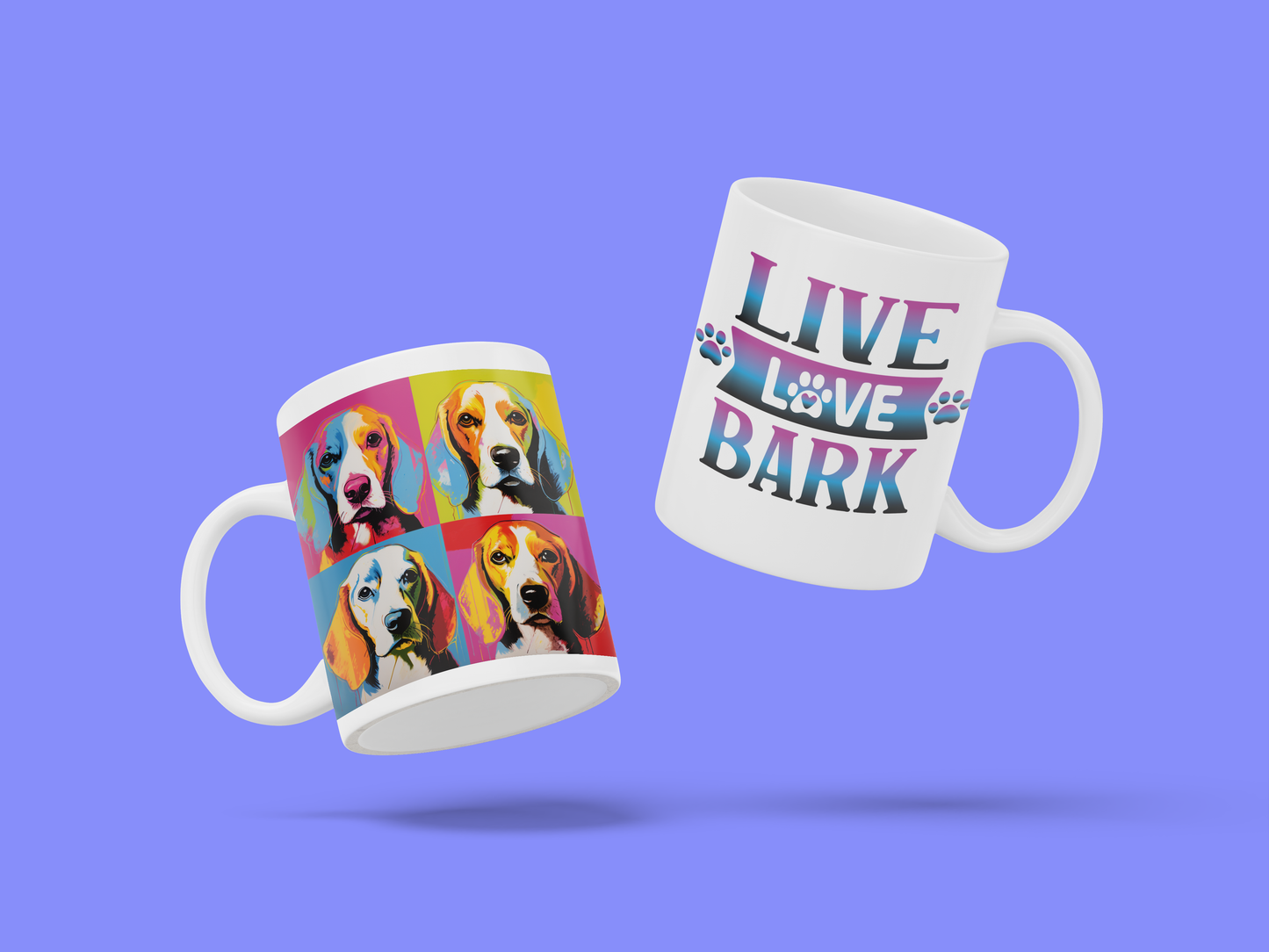 Dogs of Andy Warhol Mug with "Live, Love, Bark" Quote