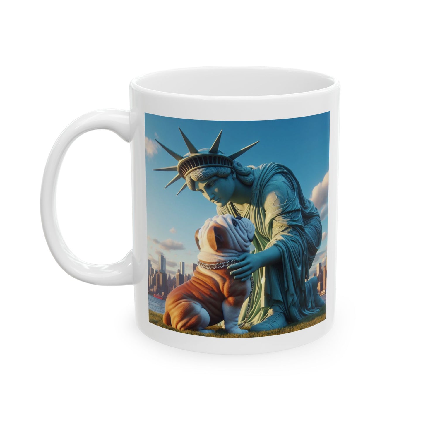 Bulldog with Statue of Liberty Mug - "Dog Mother Coffee Lover"