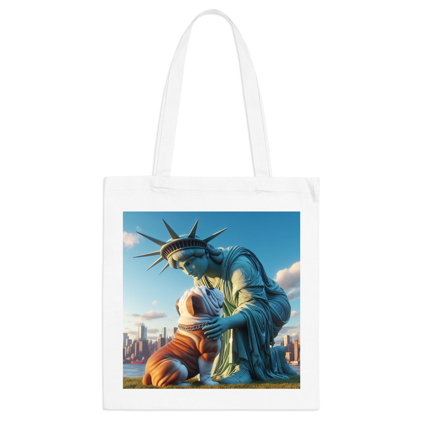 Bulldog & Statue of Liberty Tote Bag