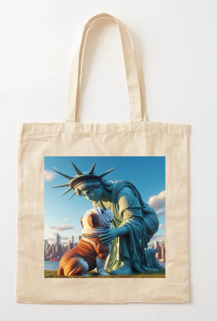 Bulldog & Statue of Liberty Tote Bag